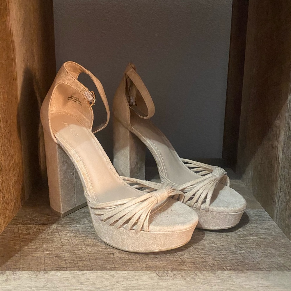 Beige/cream suede platform heels